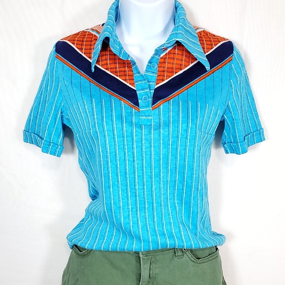 Betty Barclay 1970s Blue Stripe Collared Shirt - Picture 3 of 6